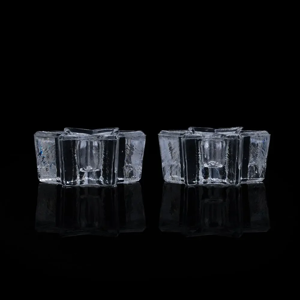 Vintage Anchor Hocking Clear Pressed Glass Star Candle Holders Set of Two - EUC